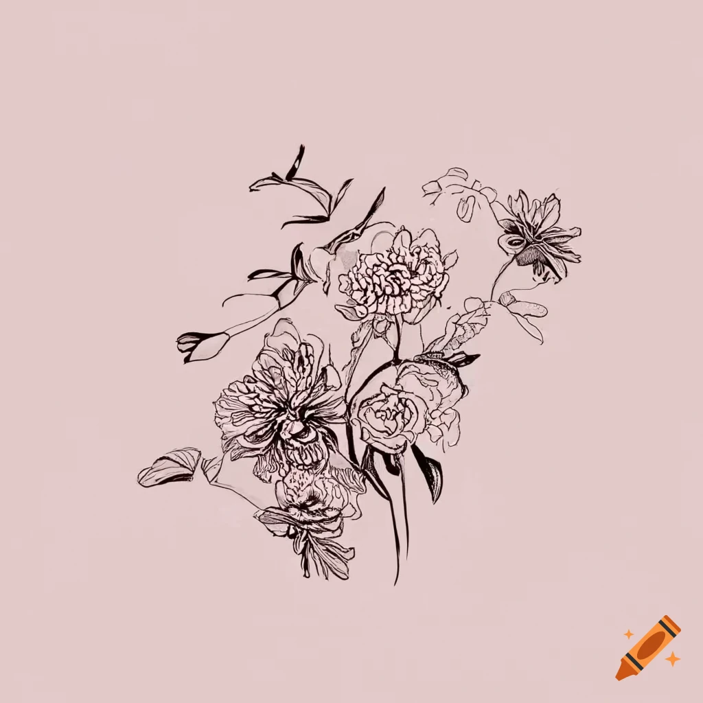 fine line drawing of birth flower bouquet