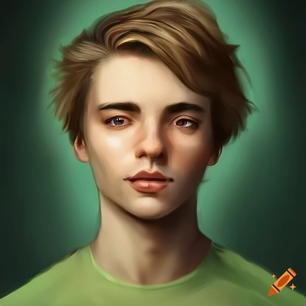digital portrait of young man with shaggy brown hair and brown eyes