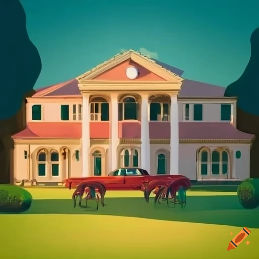 picture of a conversation at a country mansion