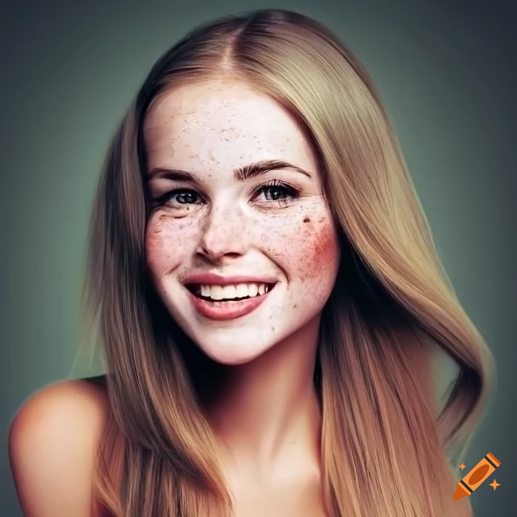 portrait of a freckled young woman with dark blonde hair