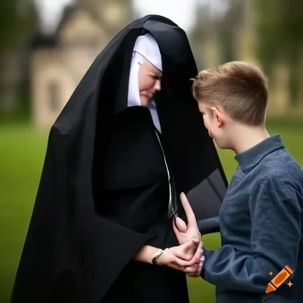 teenage girl greeting man, woman, and nun