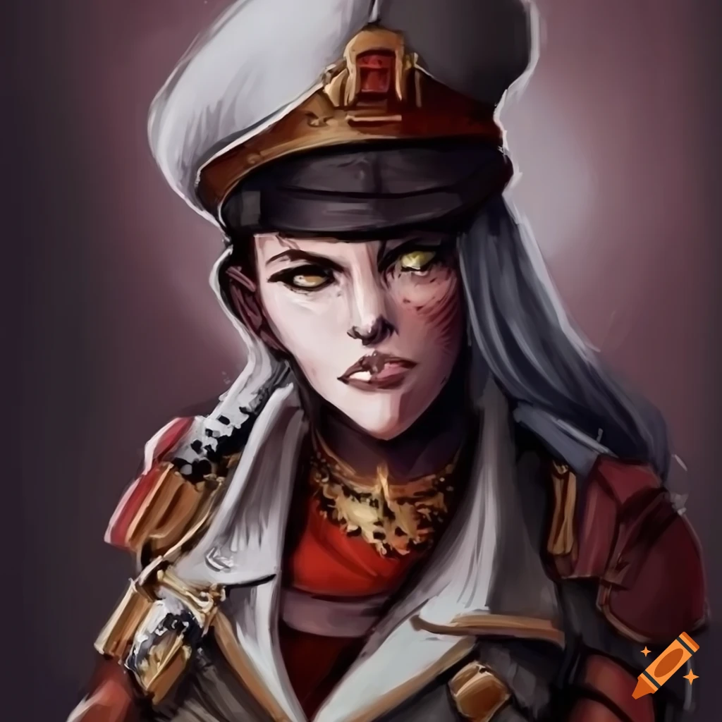 Image Of A Female Warhammer Commissar With White Hair And Scars 7841
