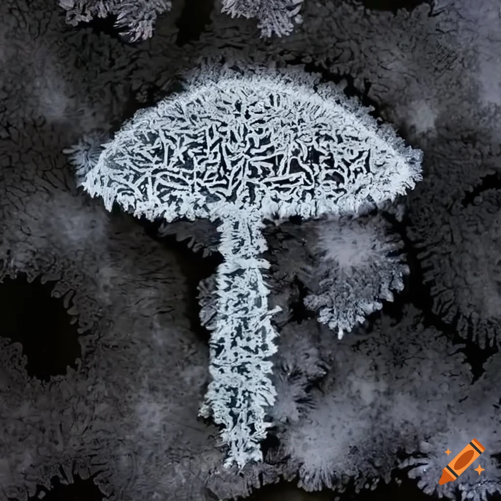 frozen mushroom shape on glass