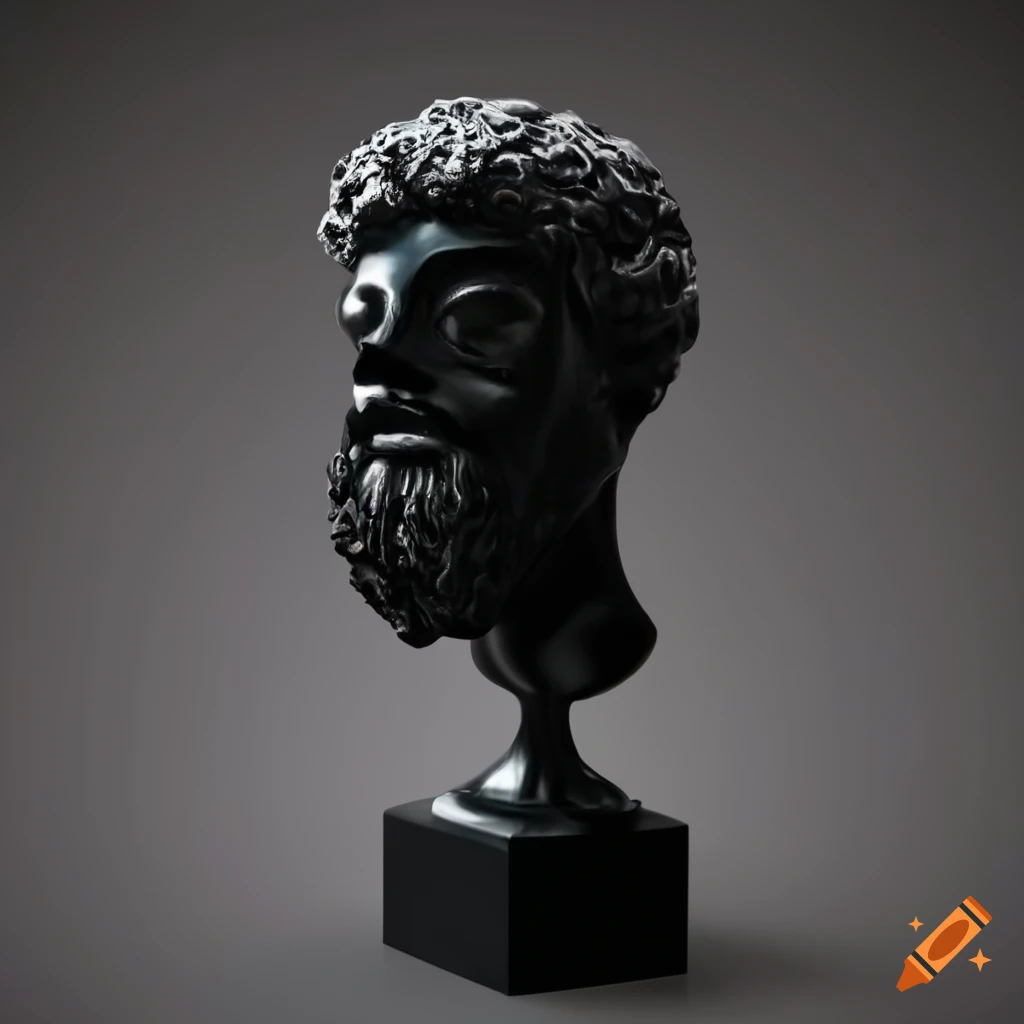 Abstract melting black greek statue with beard on Craiyon