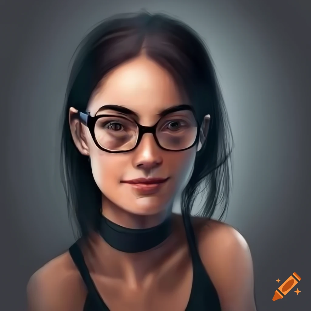 Portrait Of A Smiling Brunette Girl With Glasses On Craiyon