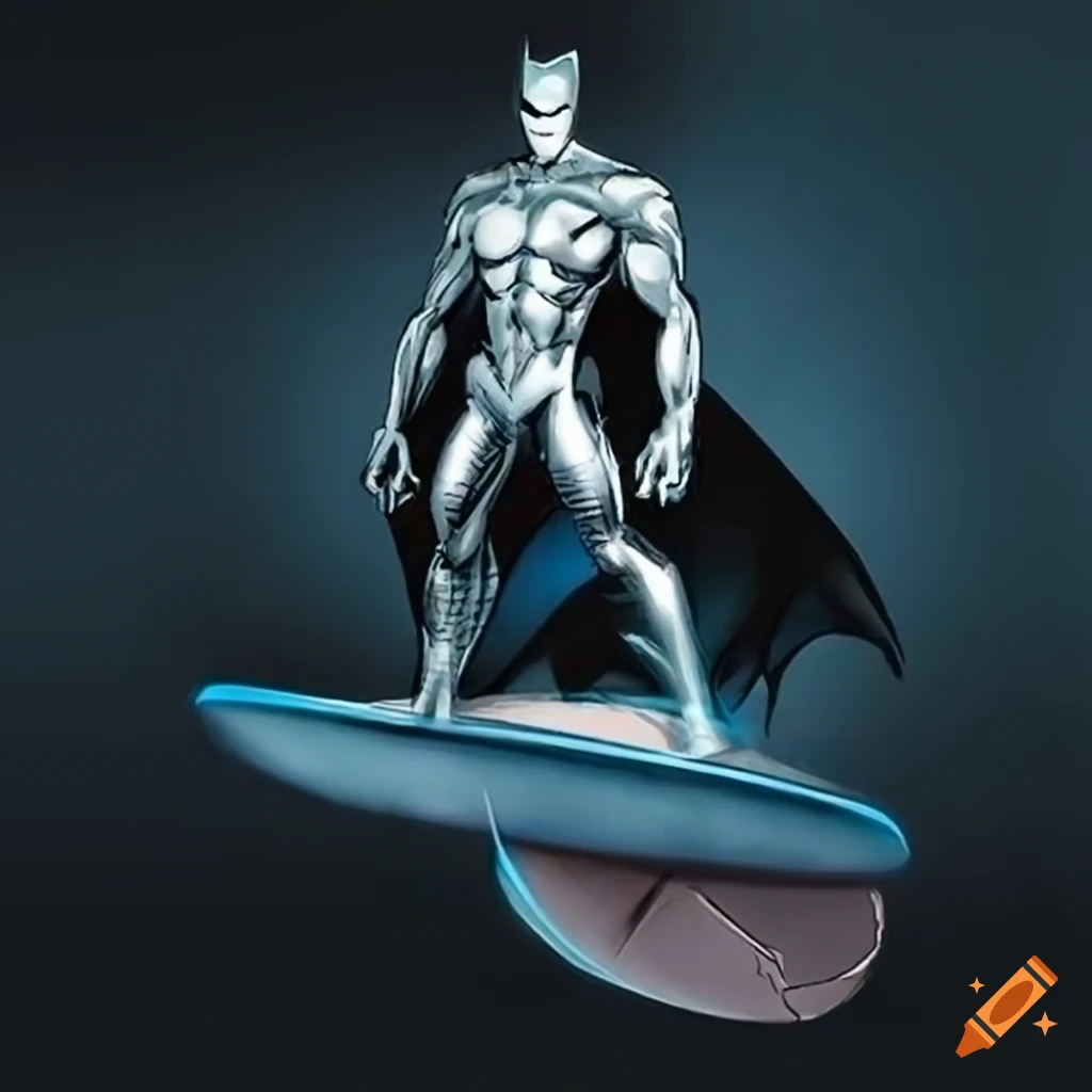artwork featuring a silver surfer version of Batman