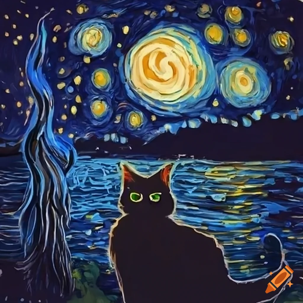 Cat version of the starry night 