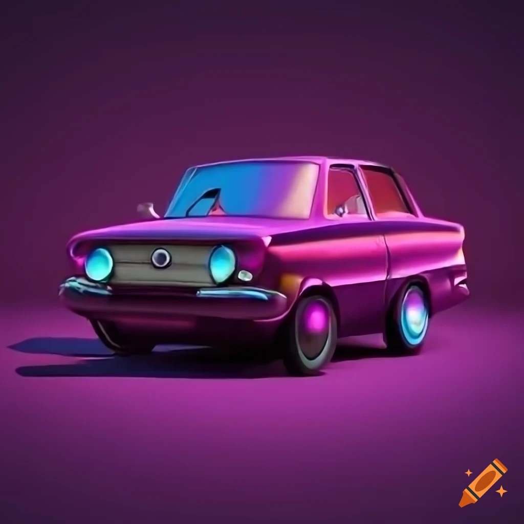 Retro car drifting on a colorful background
