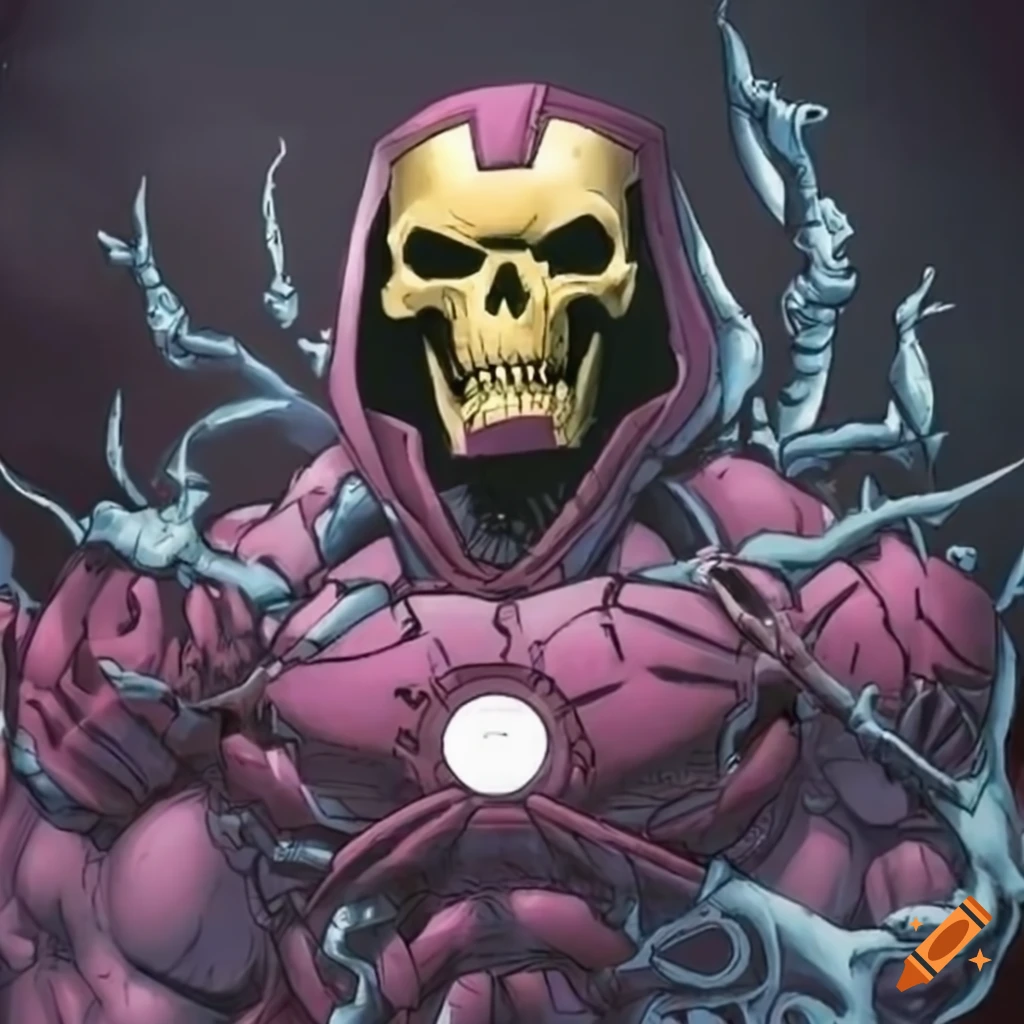 illustration of Iron Man, Doomsday, and Skeletor