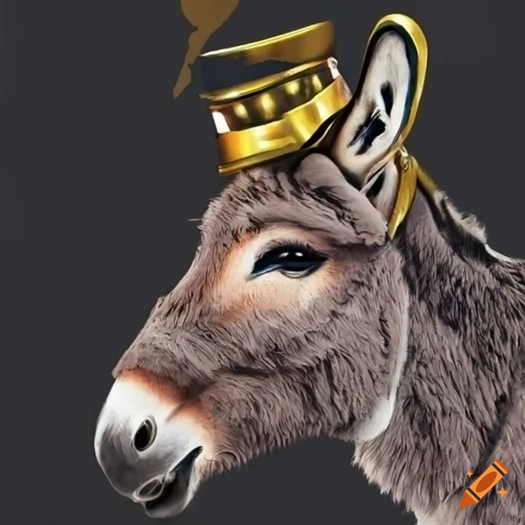 donkey wearing a golden tophat