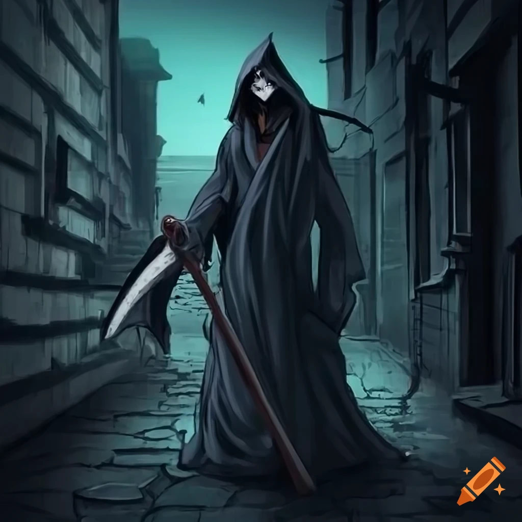 dark art of a soul reaper in an alleyway