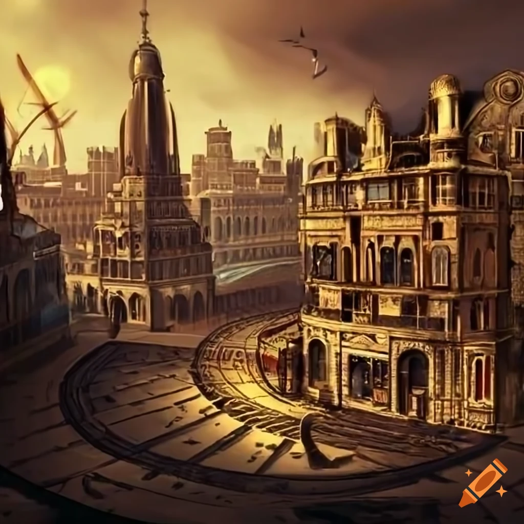 steampunk city with Egyptian influences