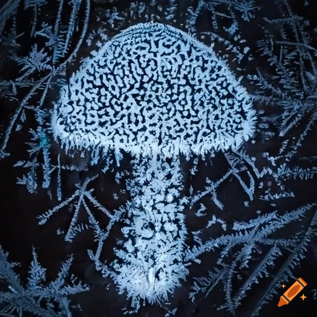 frost patterns on glass resembling a mushroom