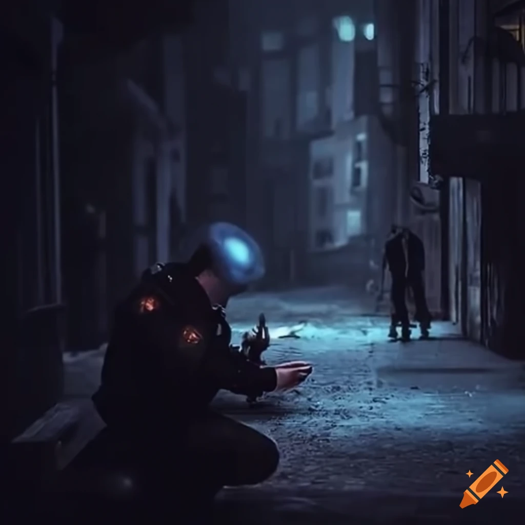 Police investigating a murder at night on Craiyon