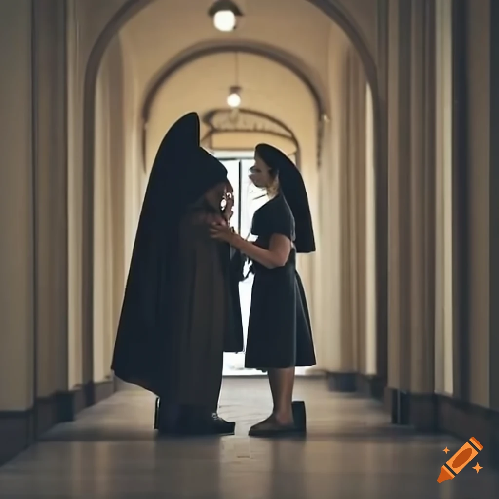 people having a conversation with a nun