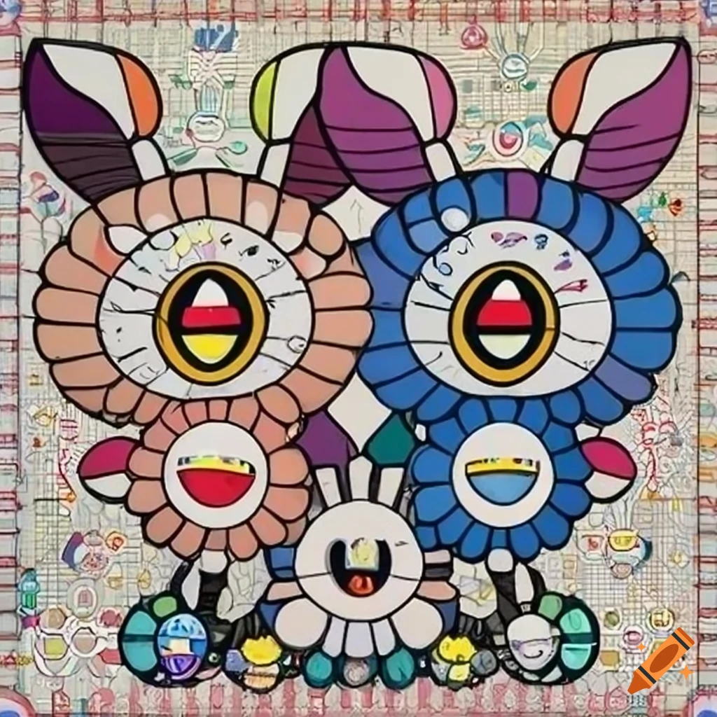 Painting by takashi murakami: the owl and the pussycat