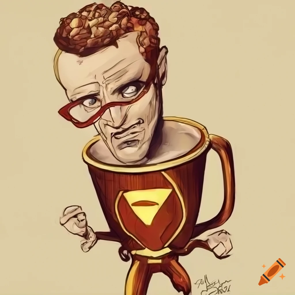 Illustration of superhero cup of joe with coffeethemed costume on Craiyon