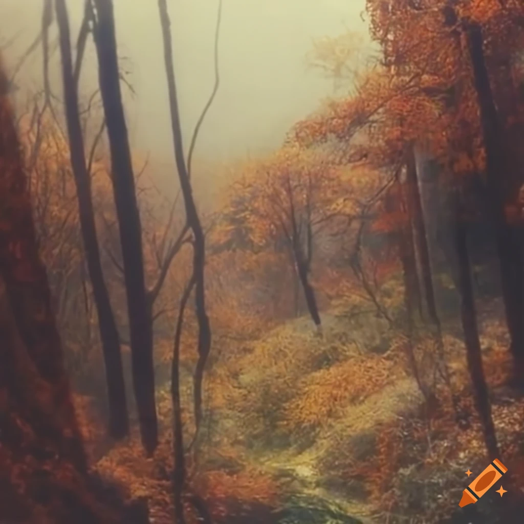 rainy forest with withered flowers and juniper berries