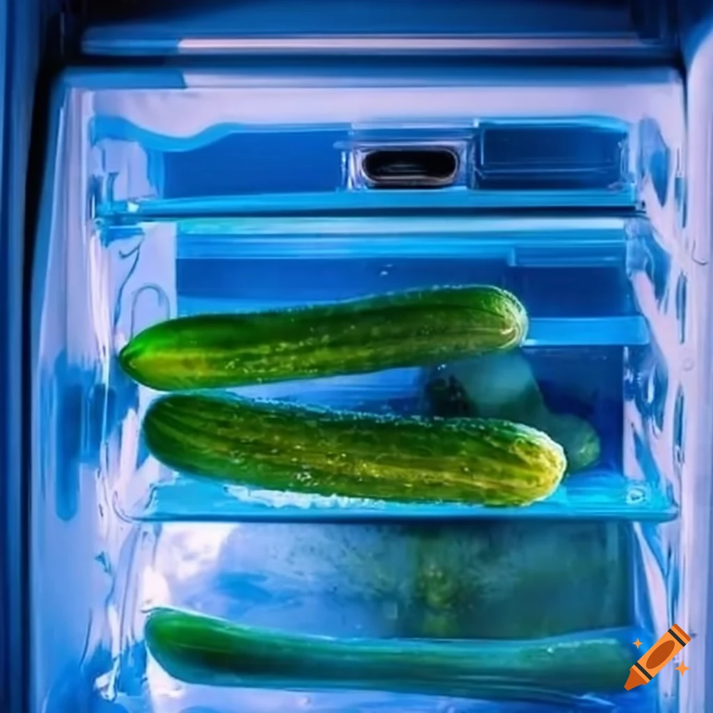 a fridge filled with cucumbers