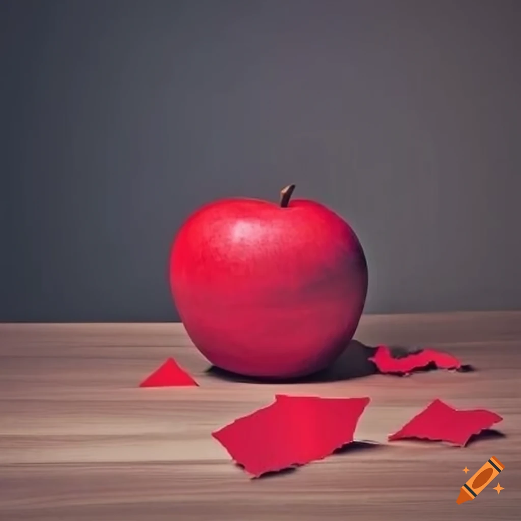 artwork of a red apple made from torn paper