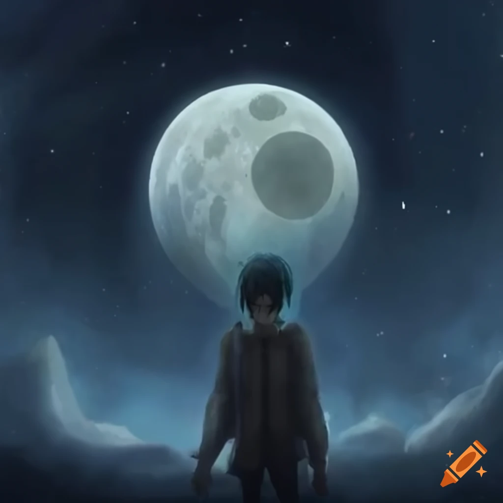 artwork of a man destroying the moon