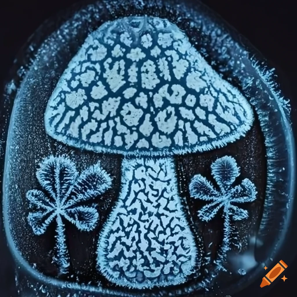 frost pattern forming a mushroom shape on glass