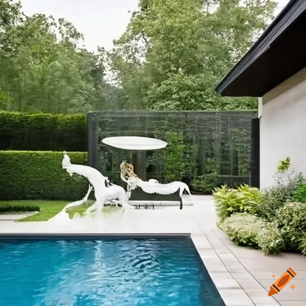 picture of a modern house with a garden and animals