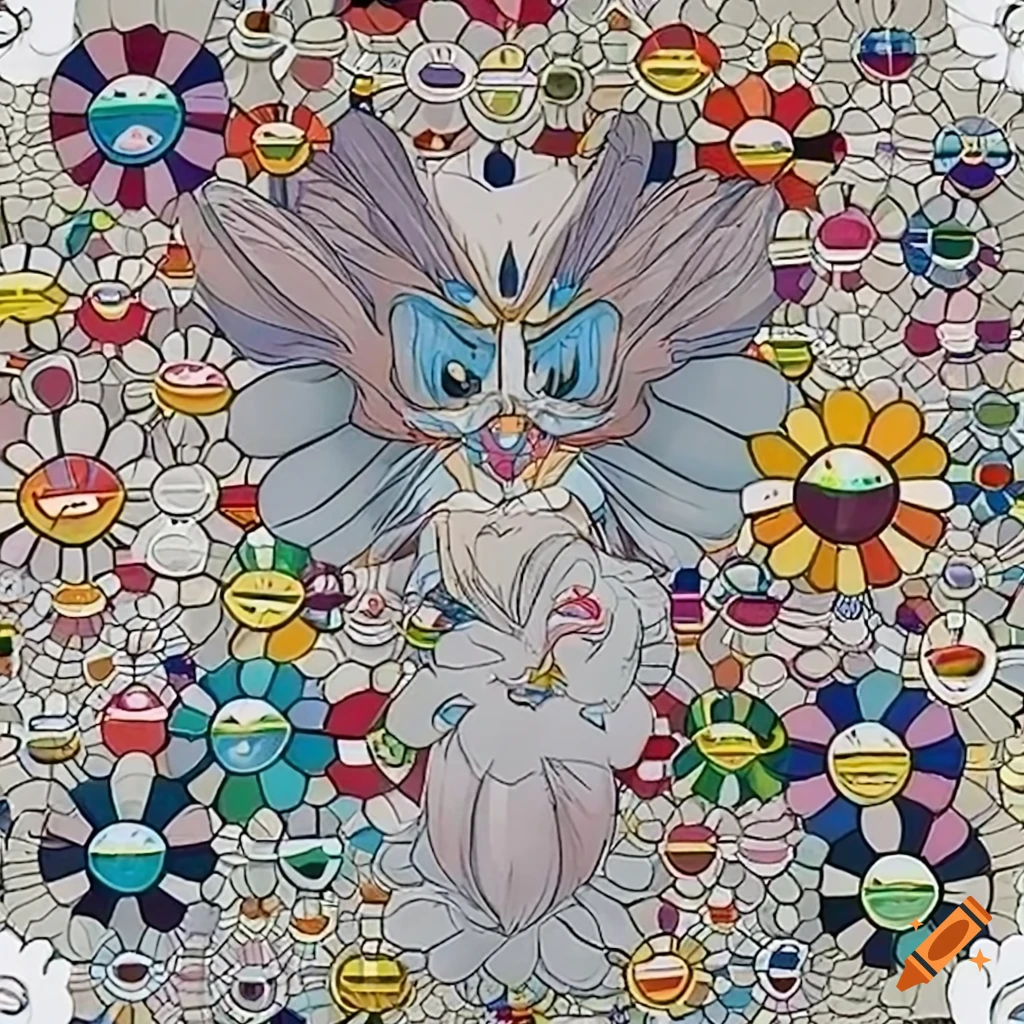 Painting by takashi murakami: the owl and the pussycat on Craiyon