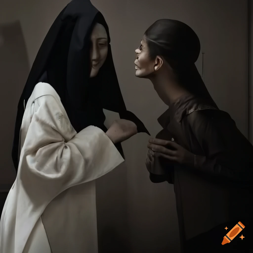 people having a conversation with a nun