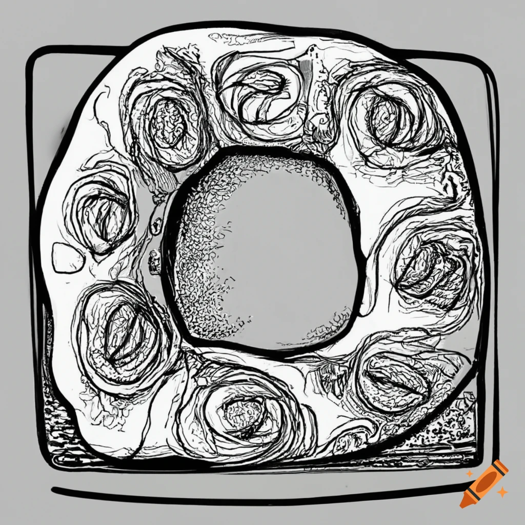 Line drawing of a king cake with confited fruit on Craiyon