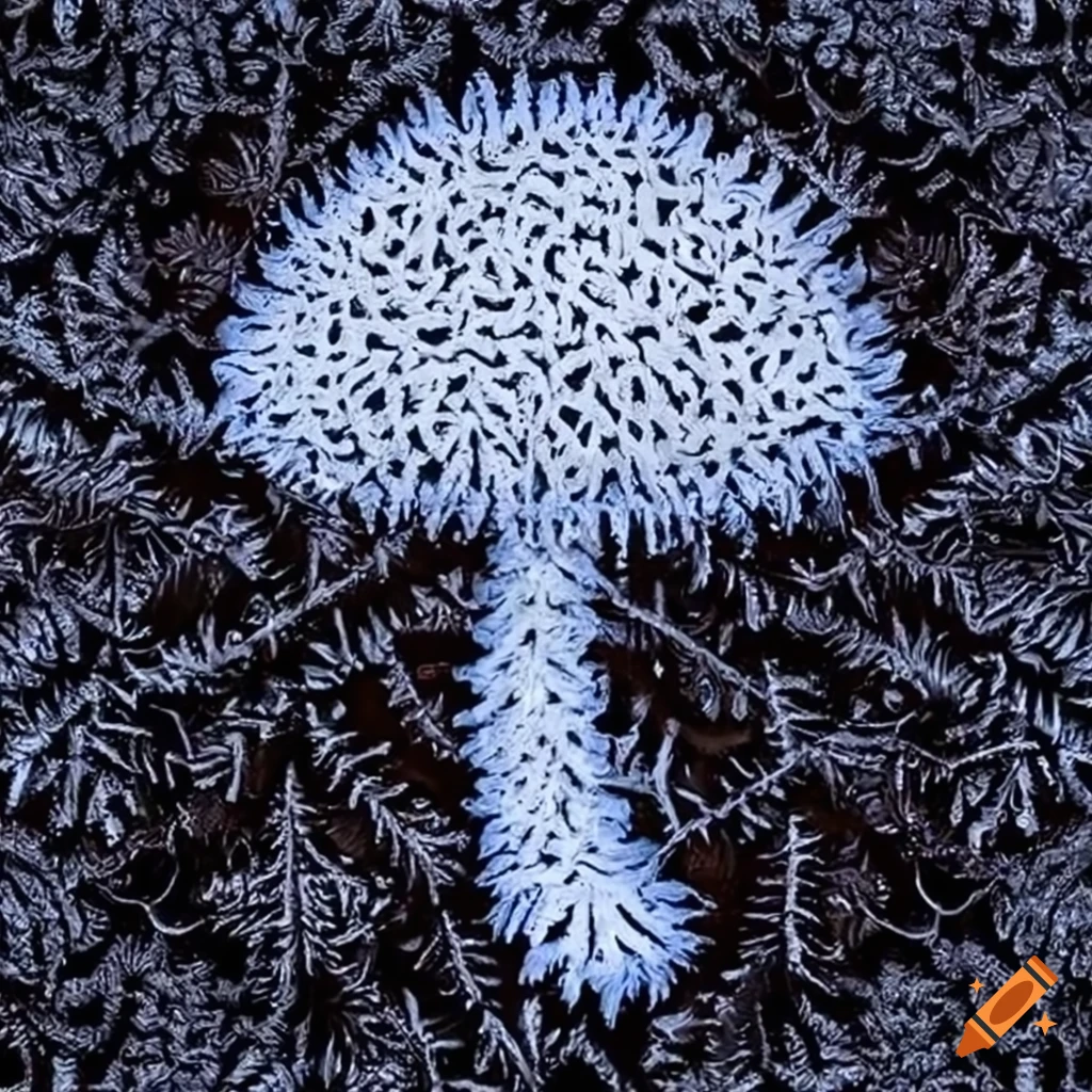 frost patterns forming a mushroom shape on glass