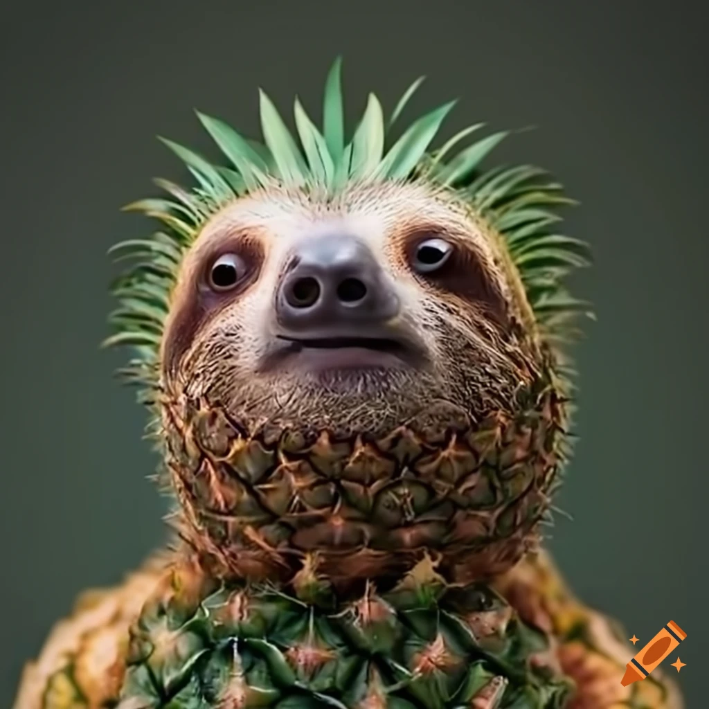 sloth with a pineapple on its head