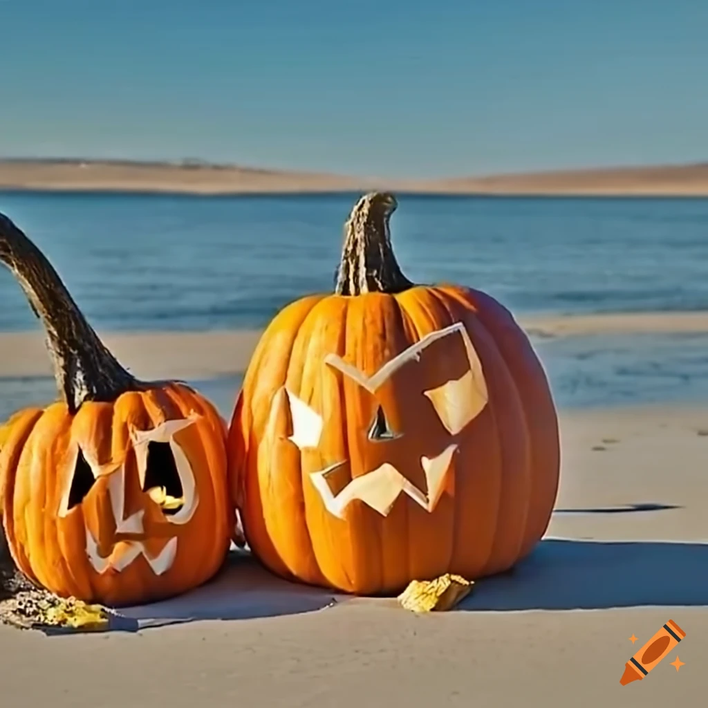 halloween pumpkins on the beach