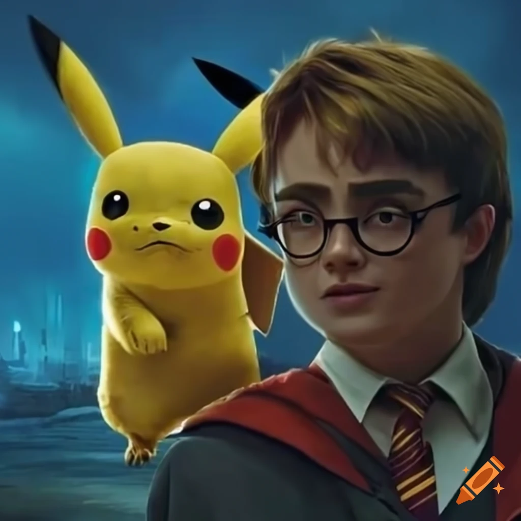 fan art of Pikachu in a Harry Potter scene