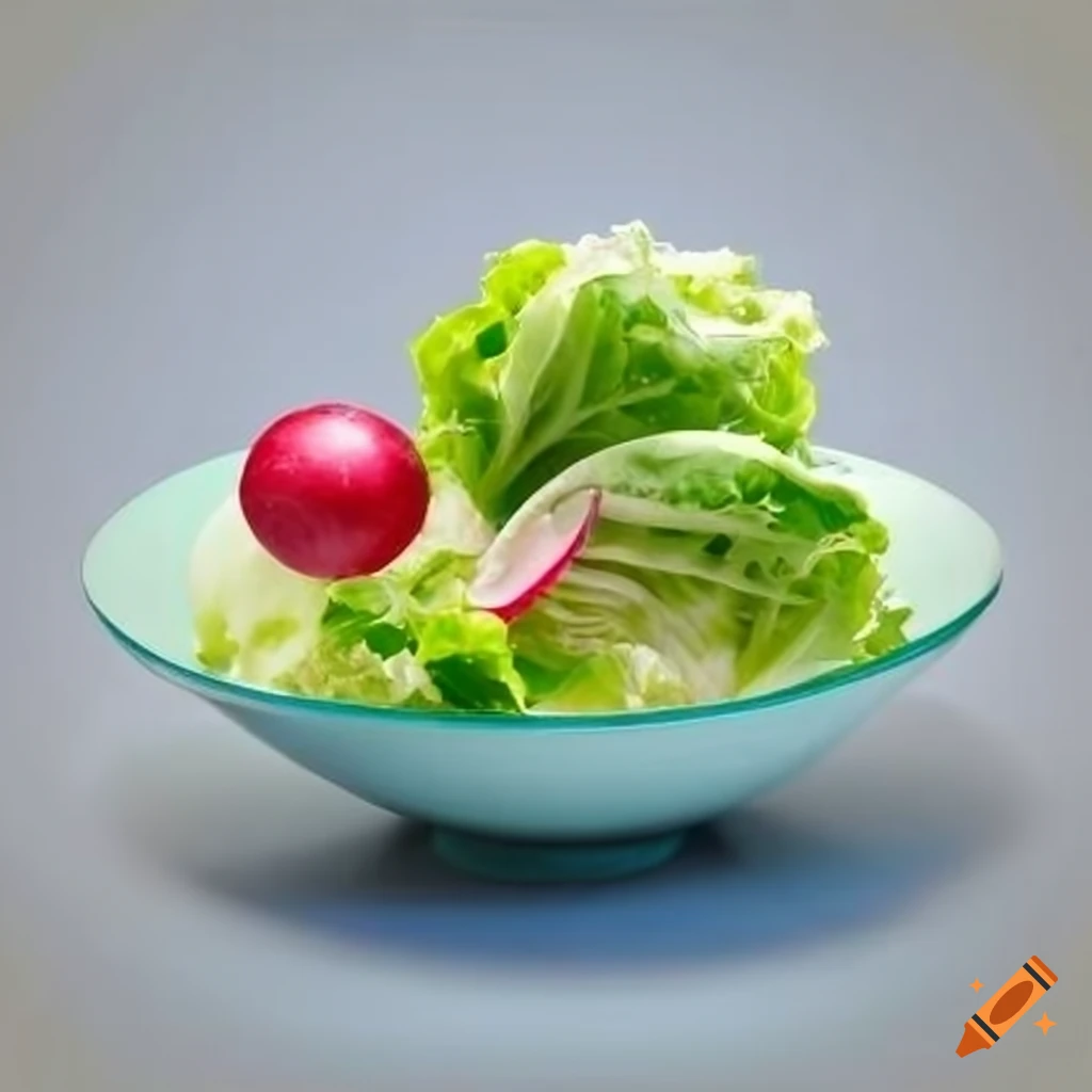 Bowl of fresh salad with iceberg lettuce and radishes on Craiyon