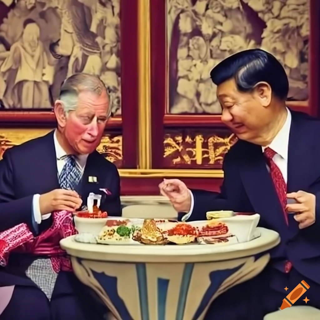 Prince charles and xi jinping eating with chopsticks on Craiyon
