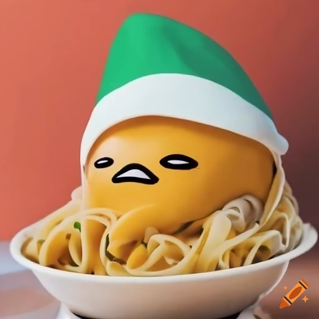 gudetama sleeping in pasta with Italian flag