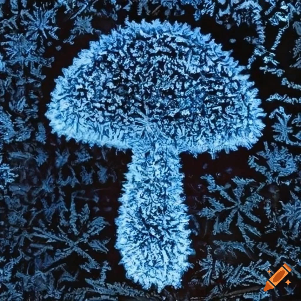frost patterns forming mushroom shape on glass