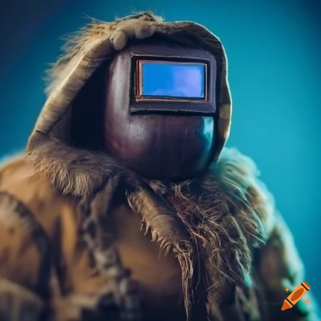 inuit wearing a welding mask