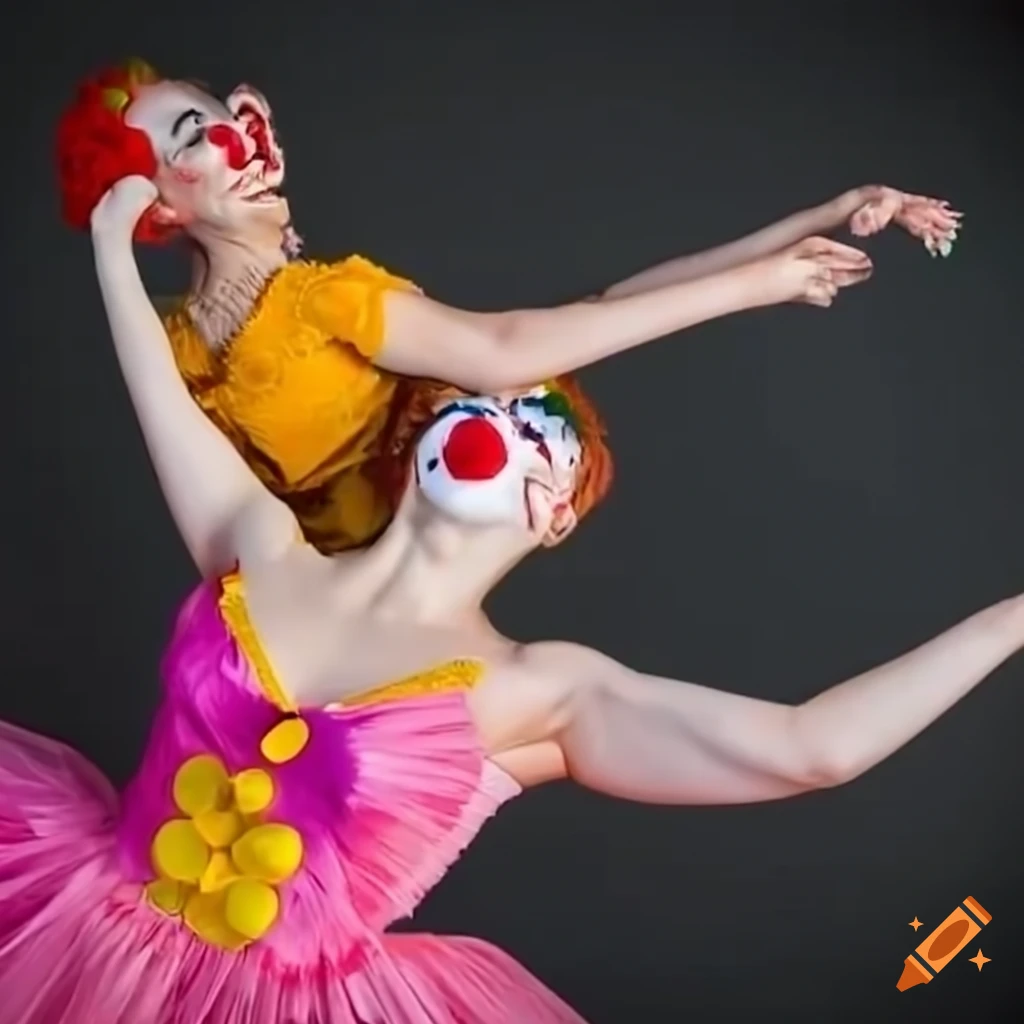 image of a clown and ballerina dancing on an elephant