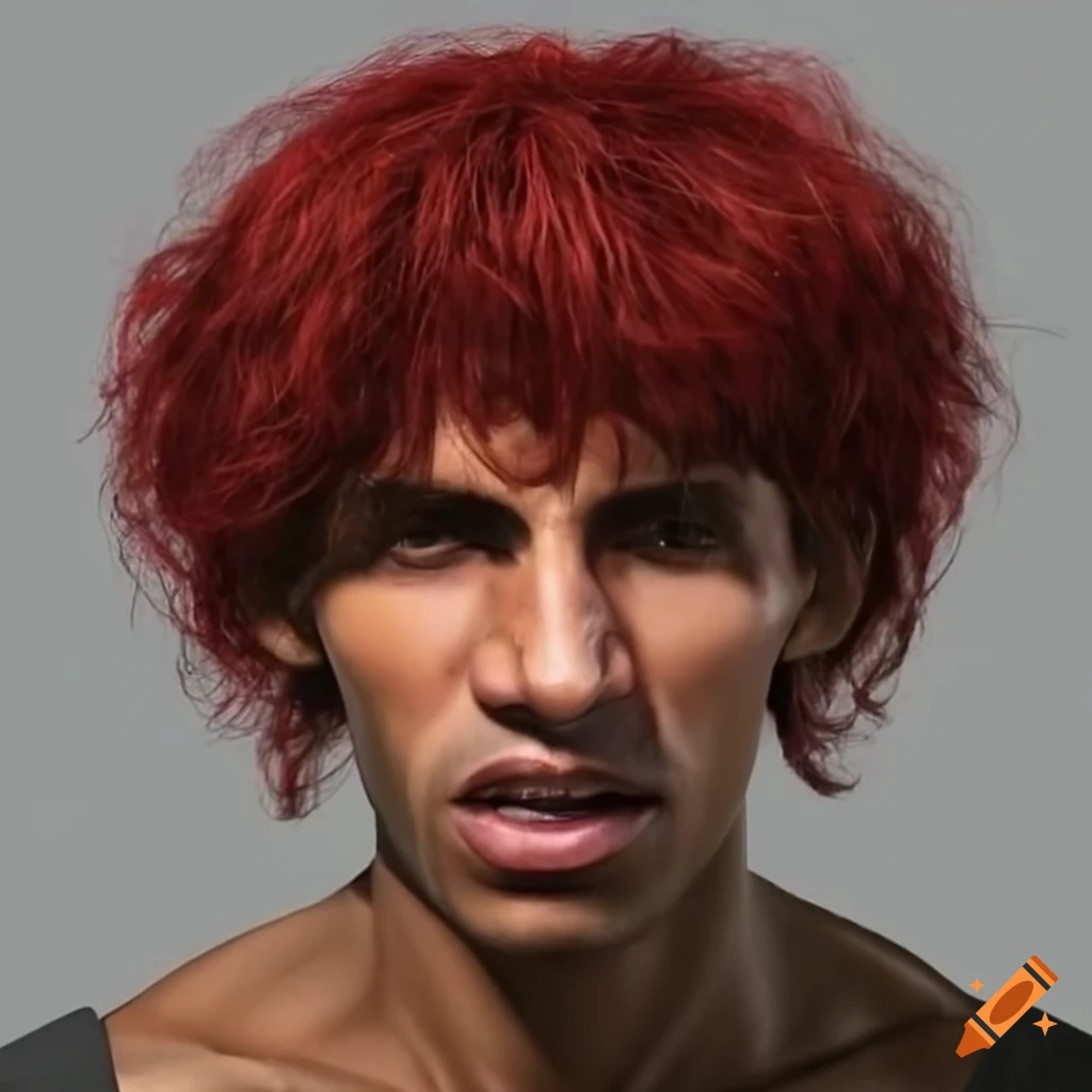 portrait of a maroon-haired alien man with Yemeni features