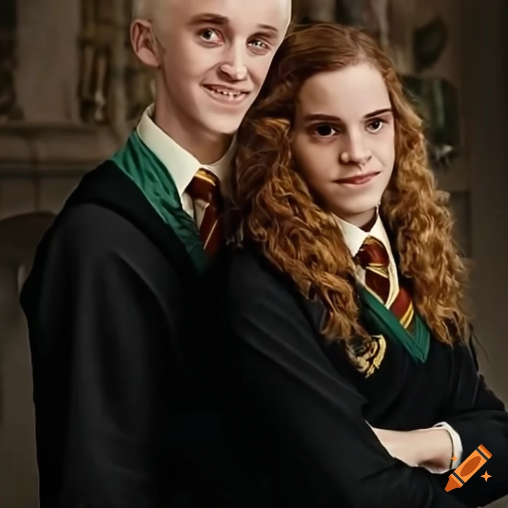 Hermione granger and draco malfoy laughing on Craiyon