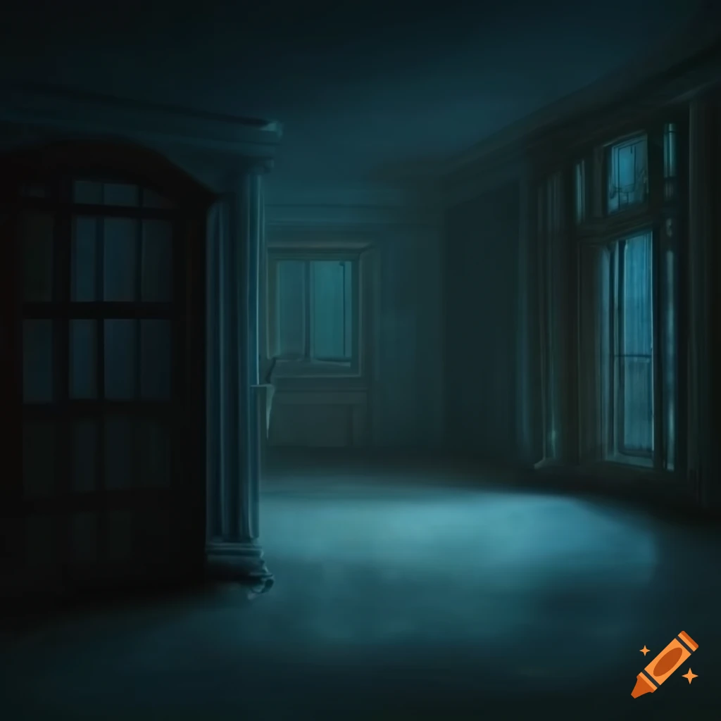 Image of a dark room with a window emitting orange light on Craiyon