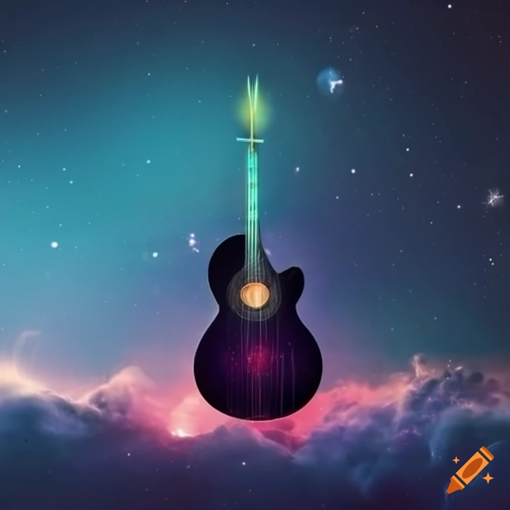 Guitar under the stars in a field on Craiyon