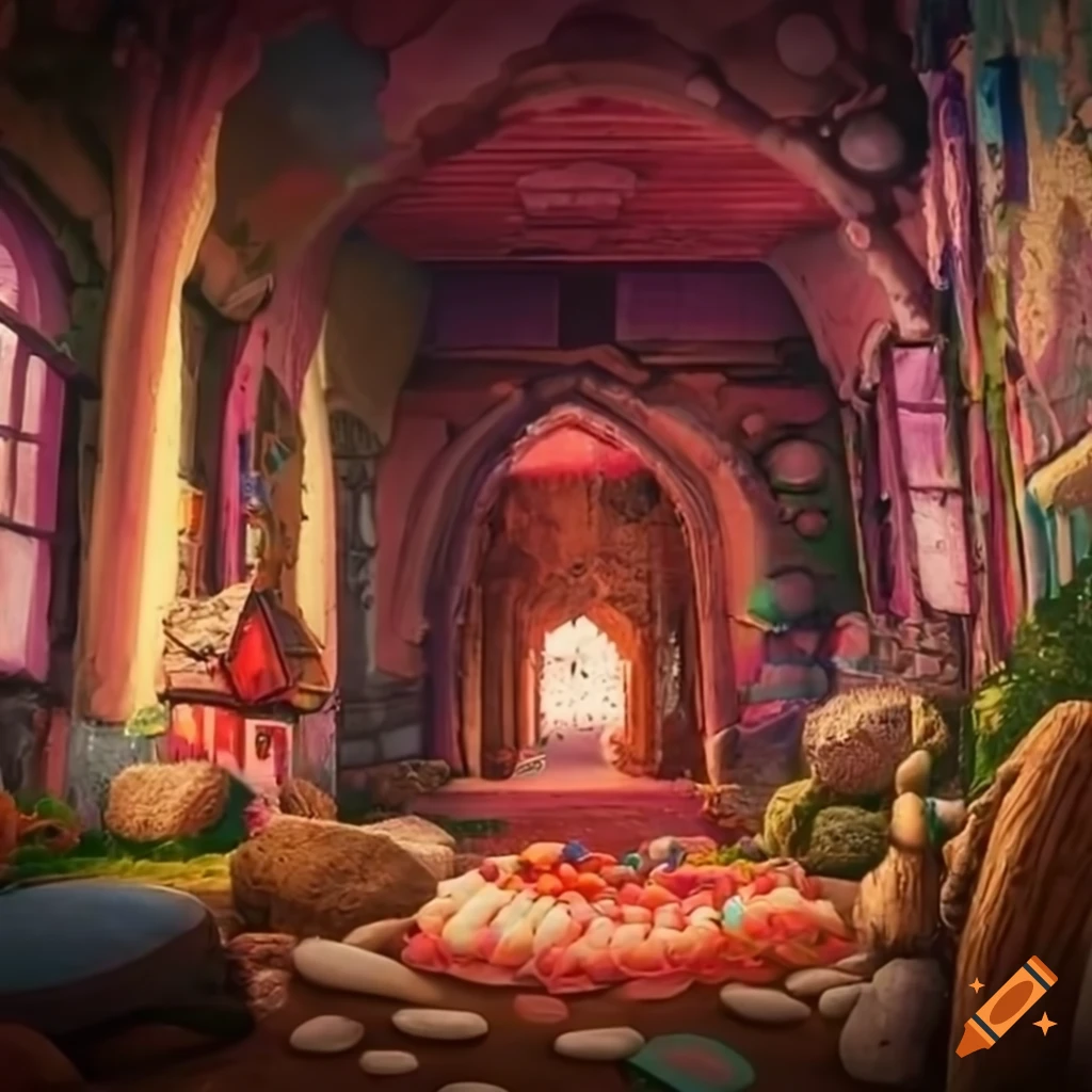 Magical candy village ruins on Craiyon
