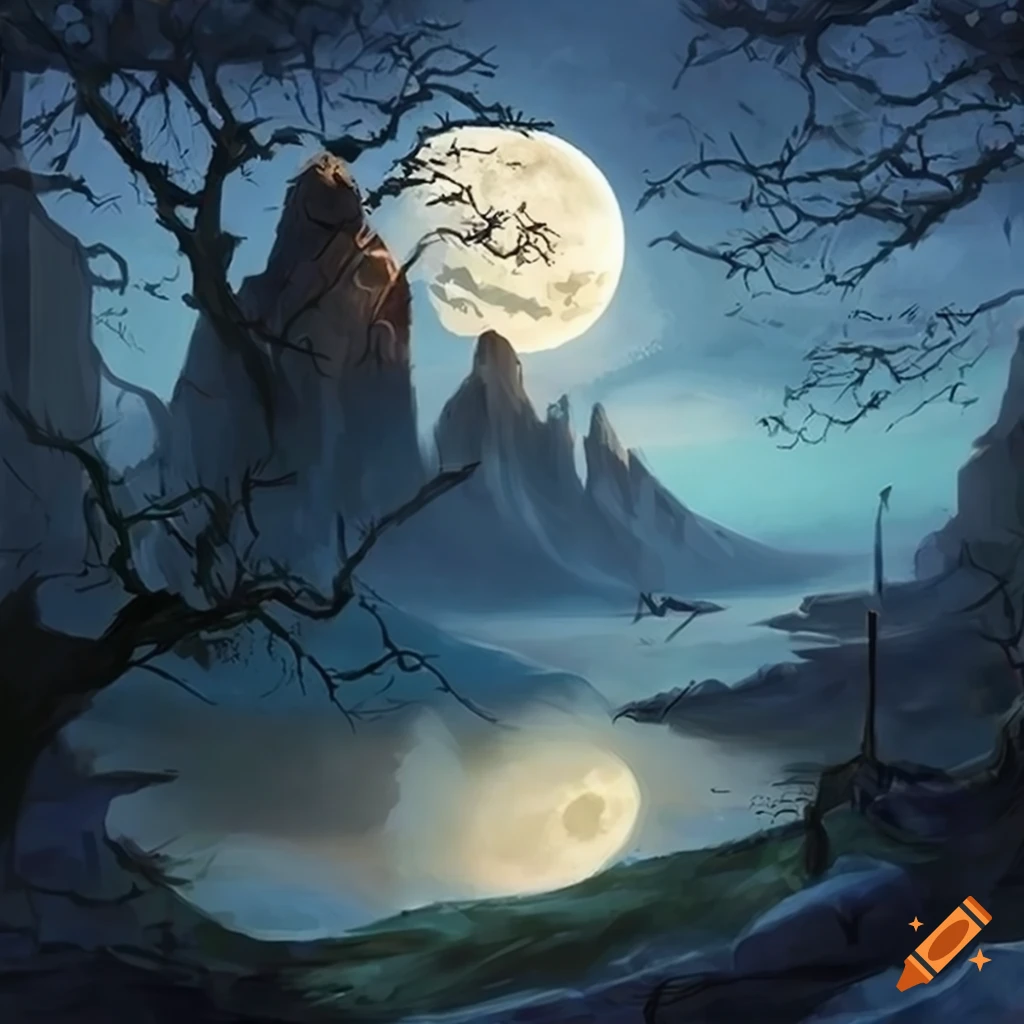 Artwork of magic the gathering planechase called full moon on Craiyon