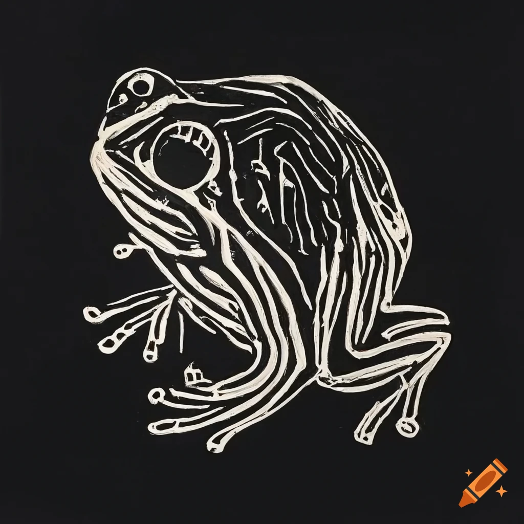 linocut style illustration of a frog