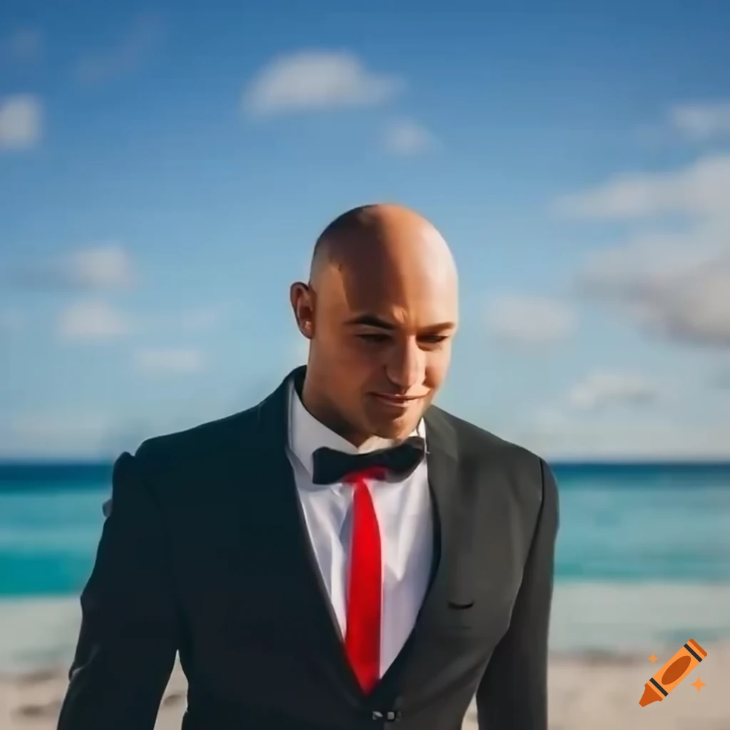 Elegant man in red tuxedo on a hawaii beach on Craiyon