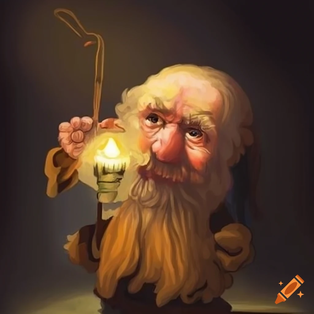 cartoon image of a dwarf with a glowing light bulb