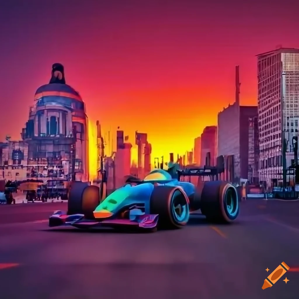 vibrant-sunset-over-mexico-city-with-a-pixar-style-formula-1-car-on-craiyon